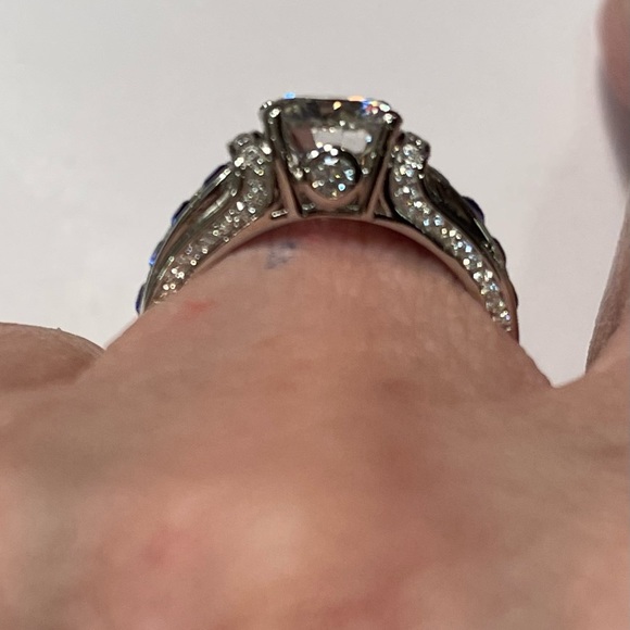 2 ct MOISSANITE & Sapphires 3x Rhodium Sterling Engagement/Ring! - Picture 4 of 13